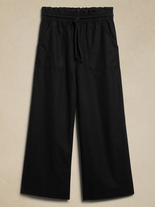 Hemp-Cotton Wide-Leg Paperbag Pant