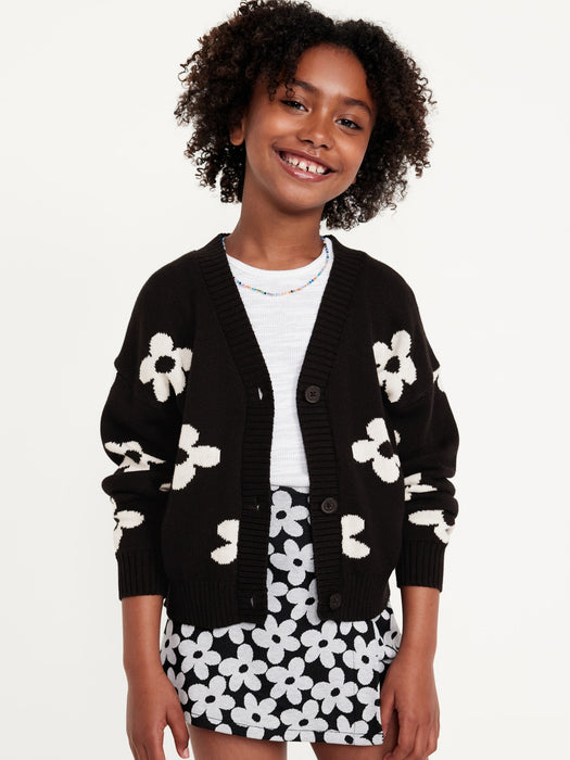 Printed Button-Front Cardigan Sweater for Girls