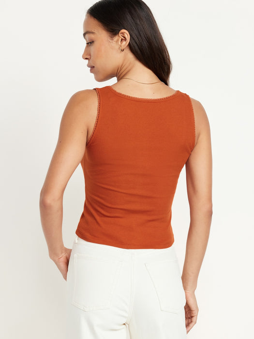 Cinched Rib-Knit Crop Tank Top