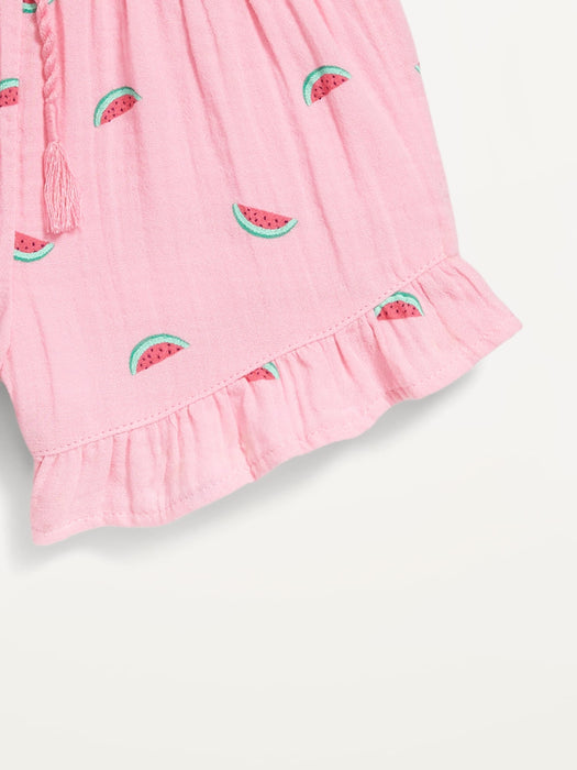 Short-Sleeve Ruffled Top and Shorts Set for Toddler Girls