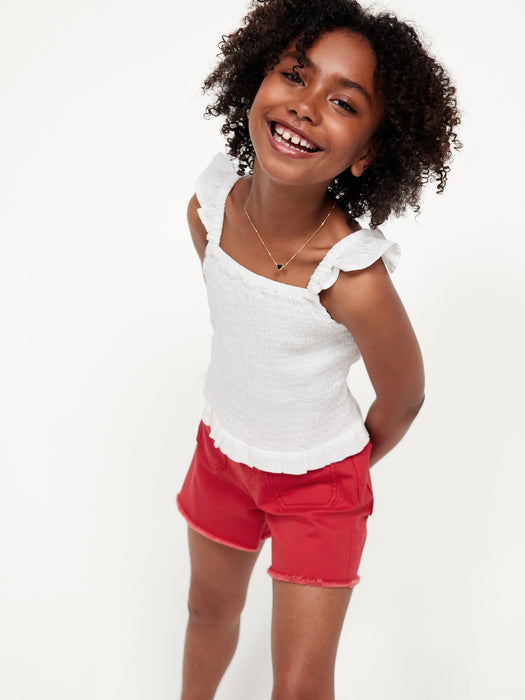 High-Waisted Pocket Frayed-Hem Shorts for Girls