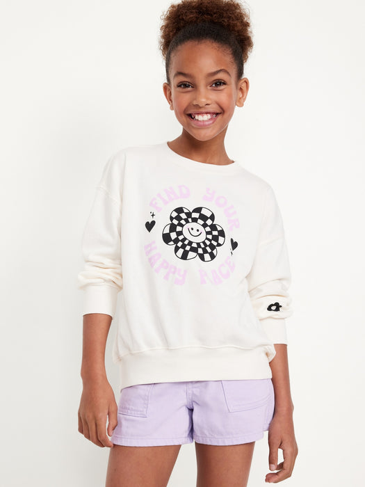Oversized Crew-Neck Graphic Tunic Sweatshirt for Girls