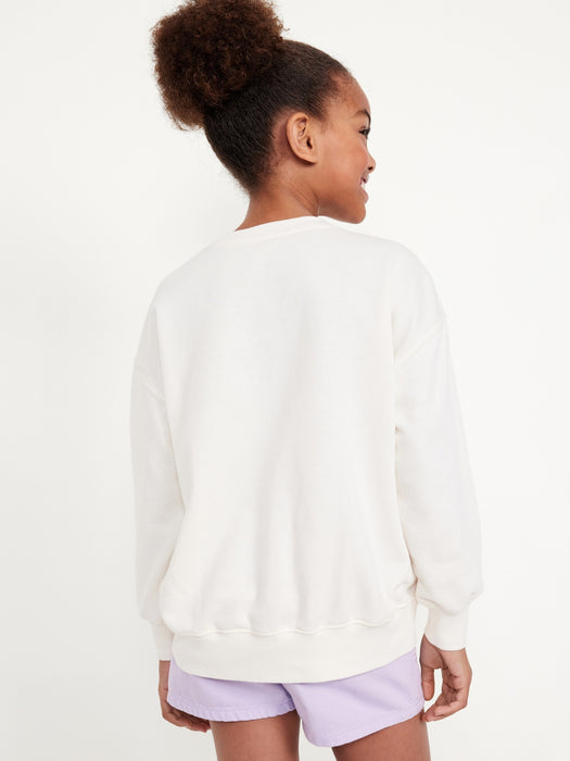 Oversized Crew-Neck Graphic Tunic Sweatshirt for Girls