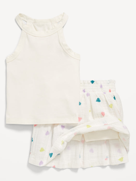Sleeveless Tank Top and Skort Set for Toddler Girls