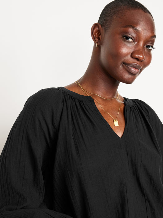 Split-Neck Crinkle Gauze Top