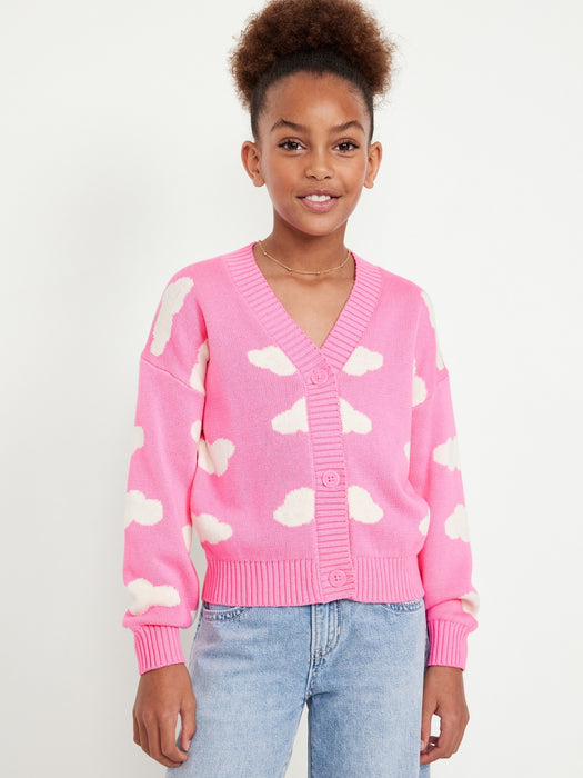 Printed Button-Front Cardigan Sweater for Girls