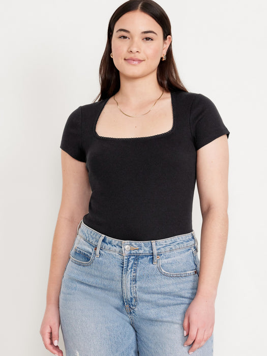 Lace-Trim Rib-Knit Top