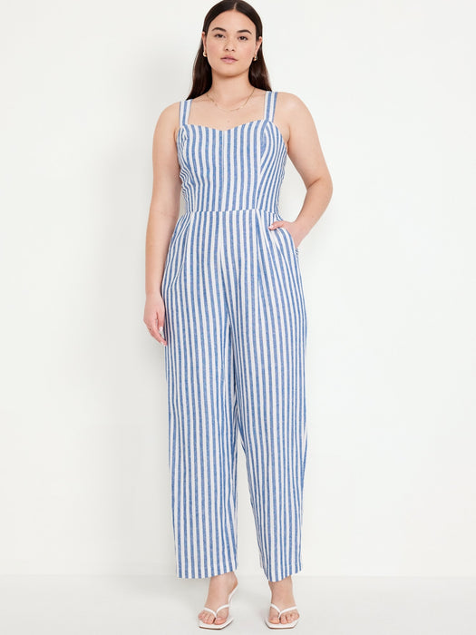 Fit & Flare Linen-Blend Jumpsuit
