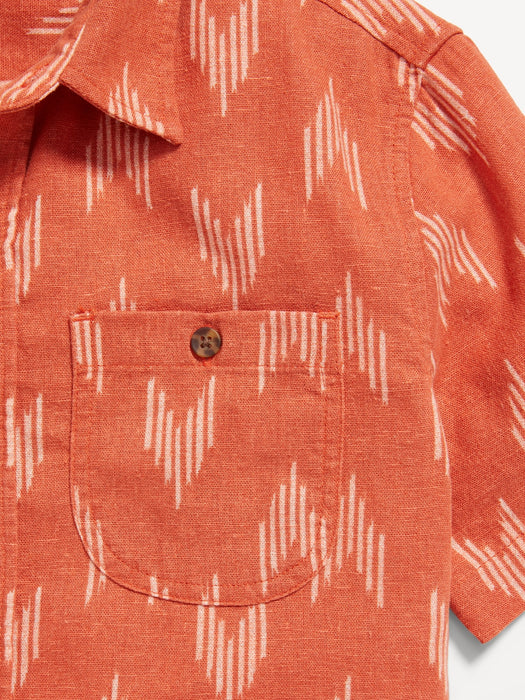 Printed Short-Sleeve Linen-Blend Pocket Shirt for Boys