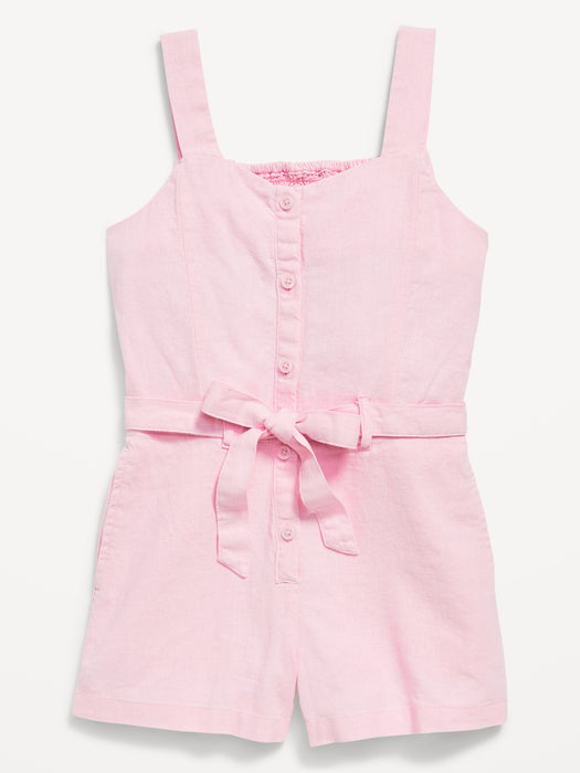 Sleeveless Linen-Blend Tie-Front Romper for Girls