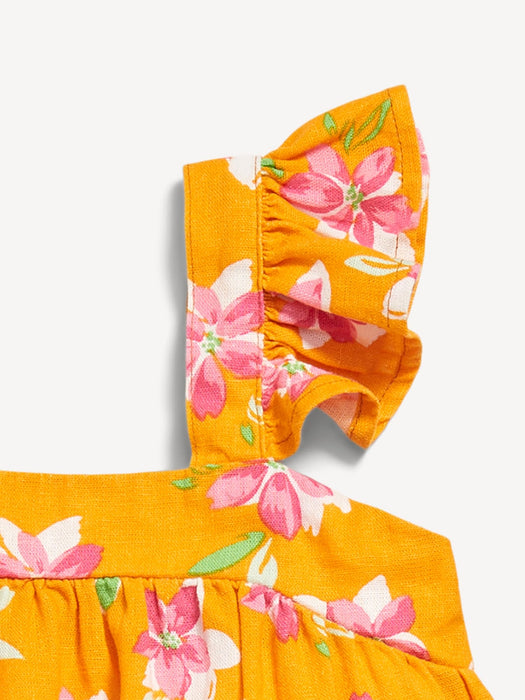 Sleeveless Linen-Blend Top and Wide-Leg Pants Set for Toddler Girls