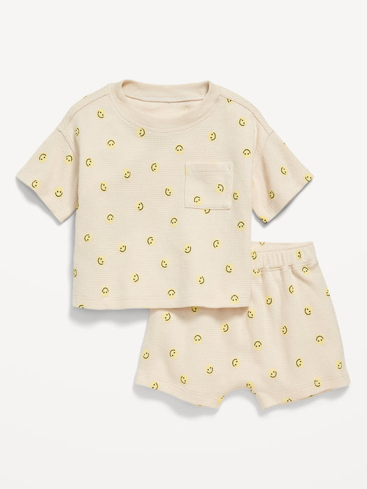 Printed Thermal-Knit Pocket T-Shirt and Shorts Set for Baby