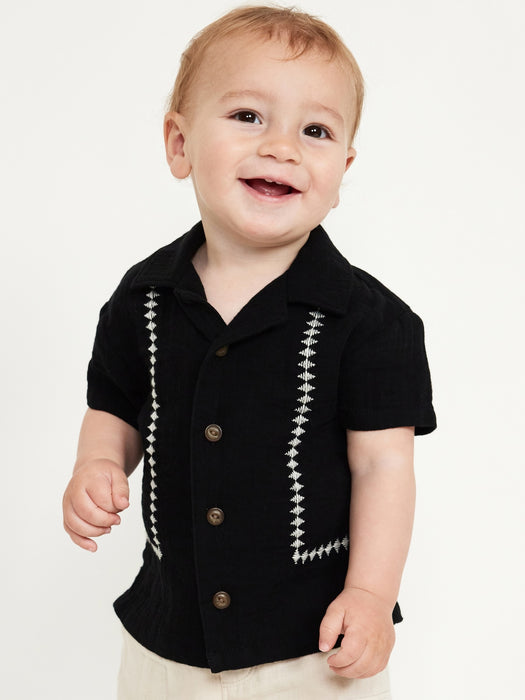 Short-Sleeve Textured Double-Weave Camp Shirt for Baby