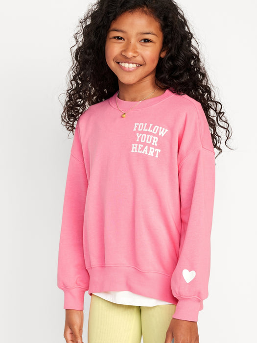 Oversized Crew-Neck Graphic Tunic Sweatshirt for Girls