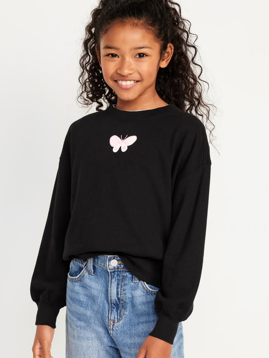 Oversized Crew-Neck Graphic Tunic Sweatshirt for Girls