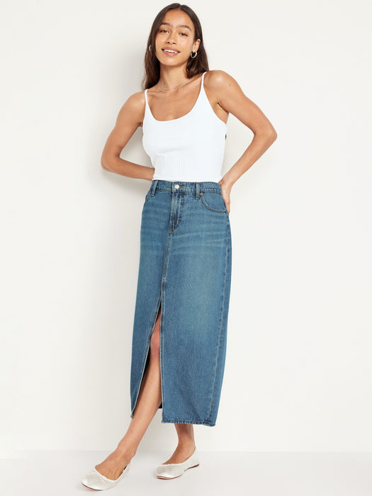 Mid-Rise Jean Maxi Skirt