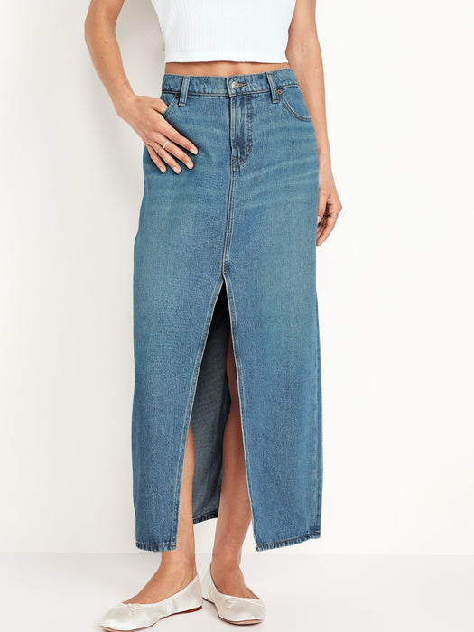 Mid-Rise Jean Maxi Skirt
