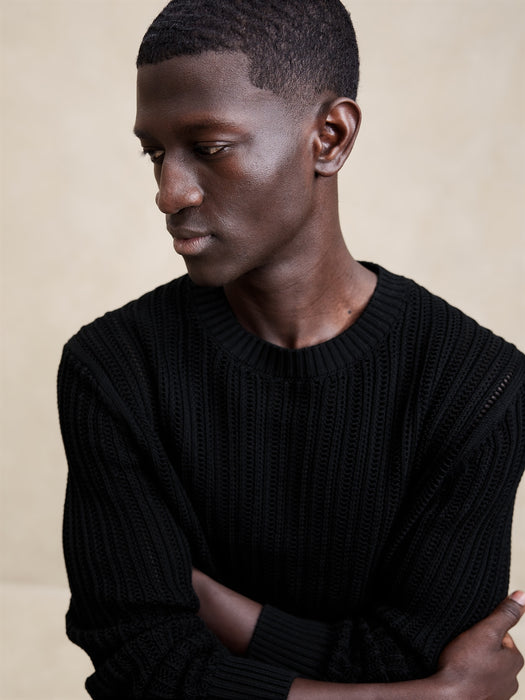Textured Cotton Crew-Neck Sweater