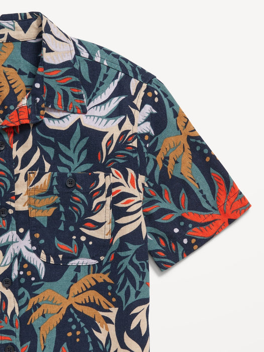 Printed Short-Sleeve Linen-Blend Pocket Shirt for Boys