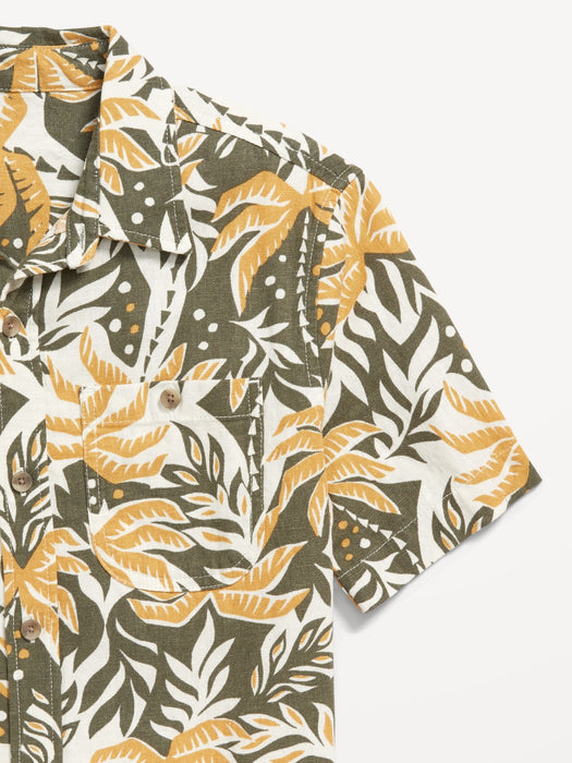 Printed Short-Sleeve Linen-Blend Pocket Shirt for Boys