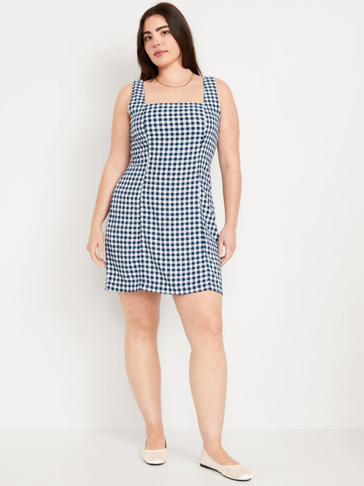 Square-Neck Linen-Blend Mini Dress
