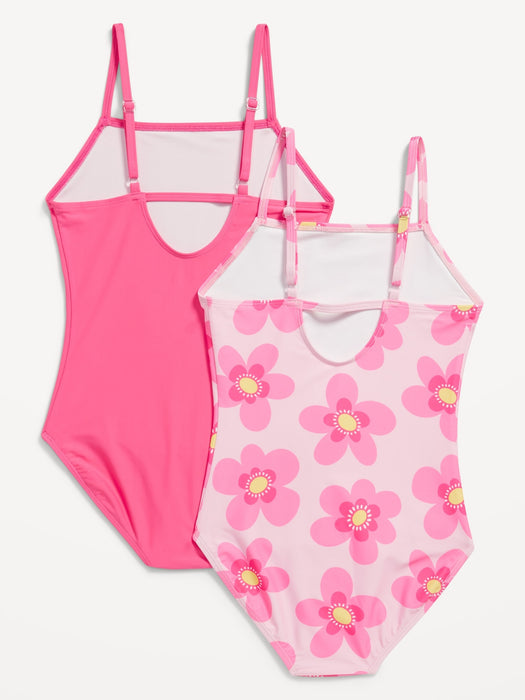 Printed Back-Cutout One-Piece Swimsuit 2-Pack for Girls