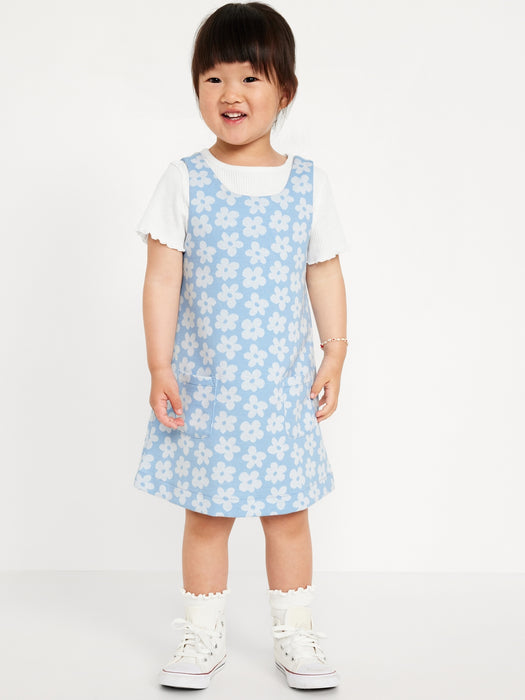 Sleeveless Pocket Dress and T-Shirt Set for Toddler Girls