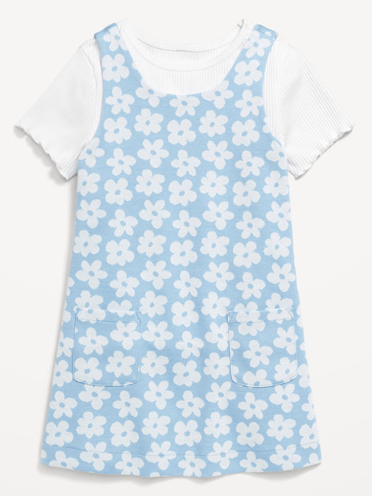 Sleeveless Pocket Dress and T-Shirt Set for Toddler Girls