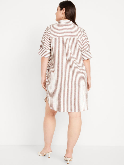 Puff-Sleeve Linen-Blend Shirt Dress