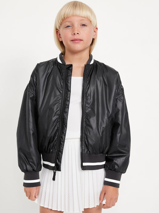 Water-Resistant Zip-Front Bomber Jacket for Girls