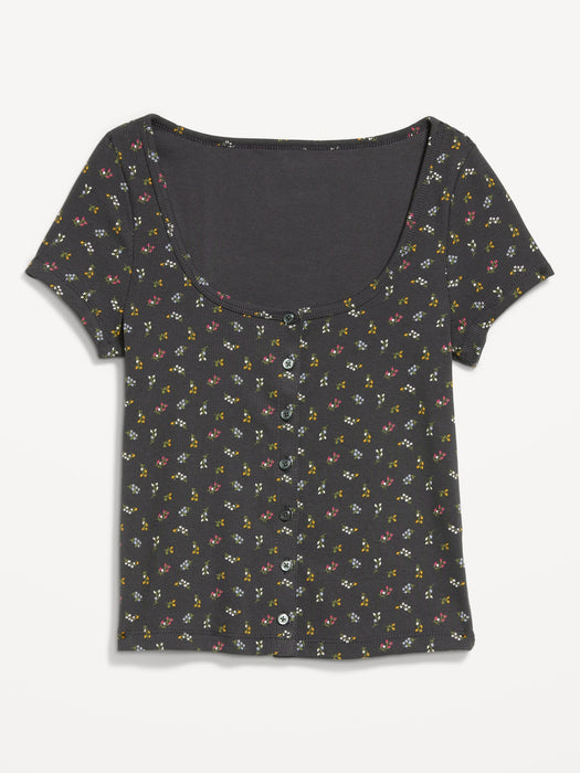 Rib-Knit Button-Down Top