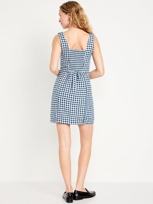 Square-Neck Linen-Blend Mini Dress