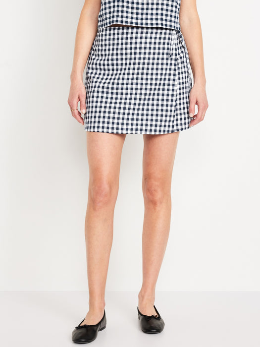 High-Waisted Wrap-Front Mini Skort