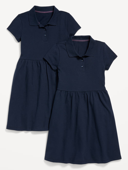 School Uniform Fit and Flare Pique Polo Dress 2-Pack for Girls