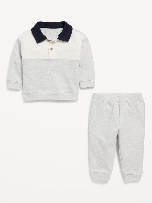 Long-Sleeve Jersey Knit Polo Shirt and Joggers Set for Baby