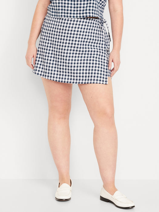 High-Waisted Wrap-Front Mini Skort