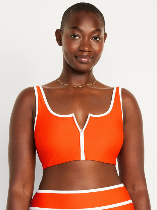 Zip-Front Bikini Swim Top