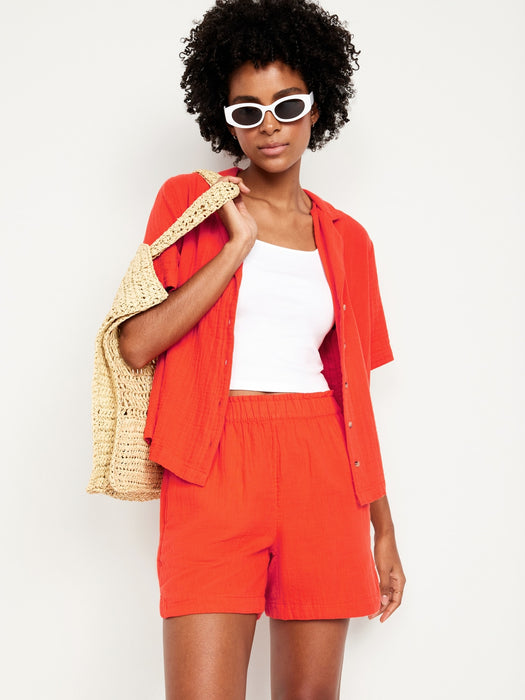 High-Waisted Crinkle Gauze Shorts -- 5-inch inseam