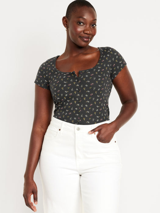 Rib-Knit Button-Down Top