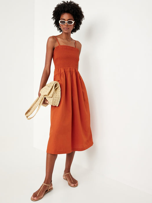 Fit & Flare Smocked Midi Dress