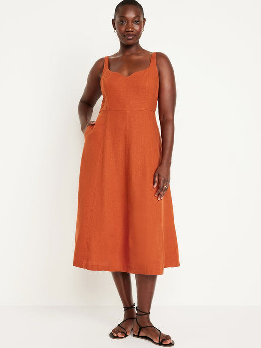 Fit &amp; Flare Linen-Blend Midi Dress