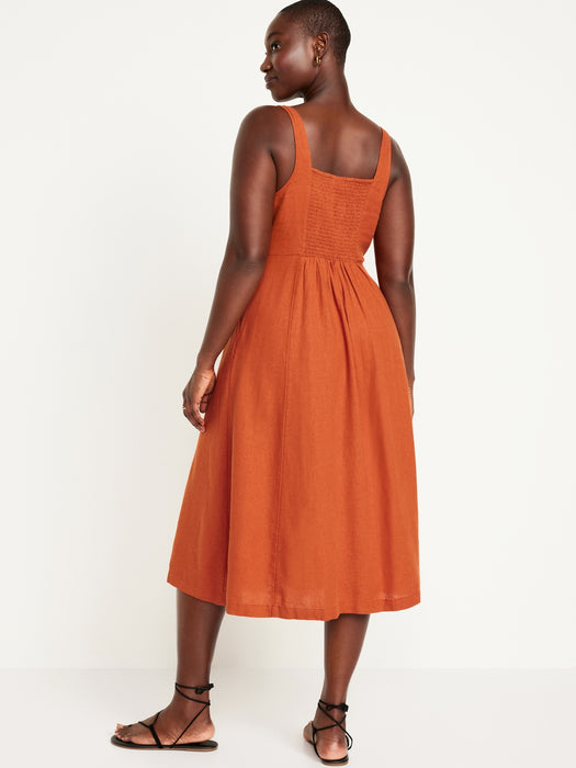Fit &amp; Flare Linen-Blend Midi Dress