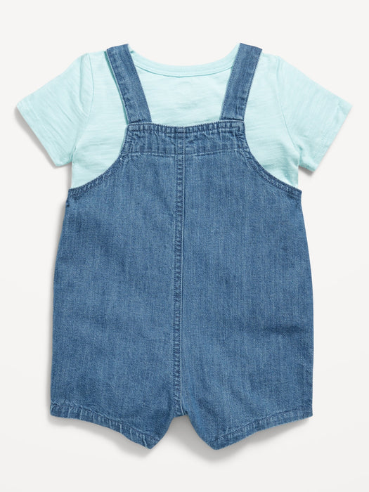Little Navy Organic-Cotton T-Shirt and Overalls Set for Baby