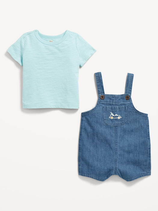Little Navy Organic-Cotton T-Shirt and Overalls Set for Baby