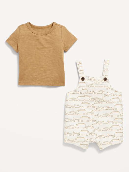 Little Navy Organic-Cotton T-Shirt and Overalls Set for Baby