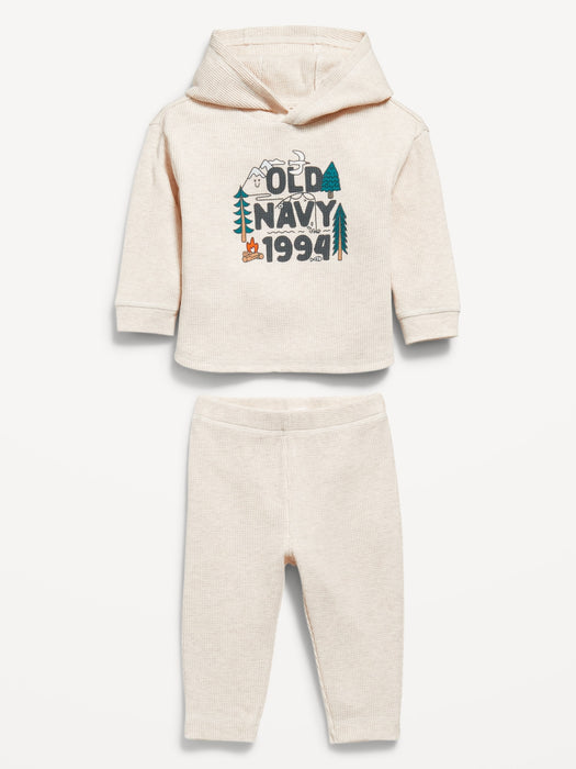 Thermal-Knit Logo-Graphic Hooded Top and Pants Set for Baby