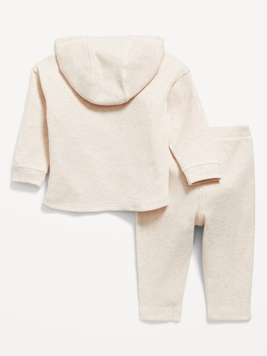 Thermal-Knit Logo-Graphic Hooded Top and Pants Set for Baby