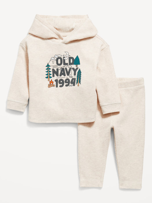 Thermal-Knit Logo-Graphic Hooded Top and Pants Set for Baby