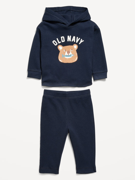 Thermal-Knit Logo-Graphic Hooded Top and Pants Set for Baby