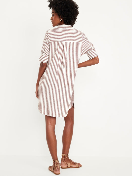 Puff-Sleeve Linen-Blend Shirt Dress